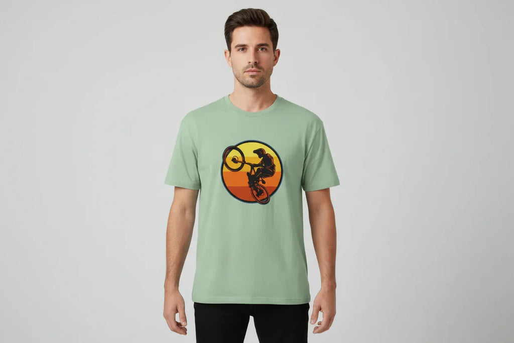 Mountain Biking Graphic T-Shirt | Sunset MTB Silhouette Tee - VIVA ENTERPRISES 