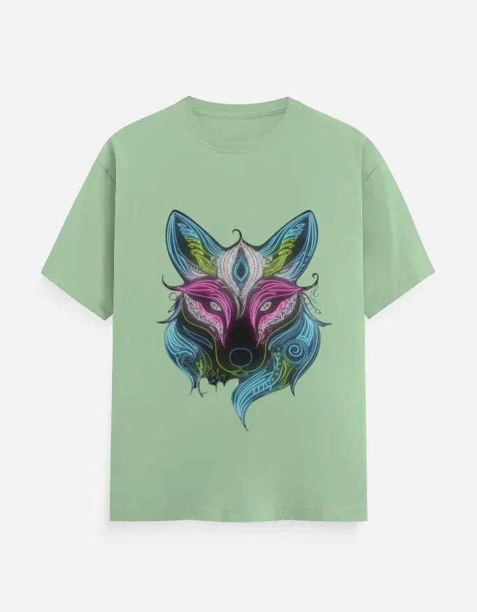 Neon Fox Animal Design Half Sleeve T-Shirt - VIVA ENTERPRISES 