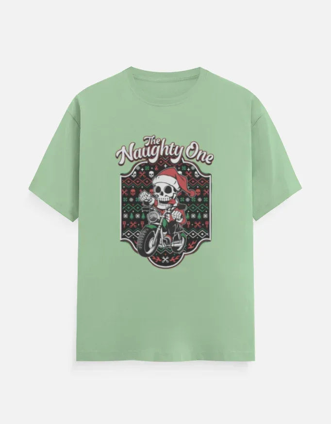 The Naughty One Skeleton Santa Motorcycle T-Shirt - VIVA ENTERPRISES 
