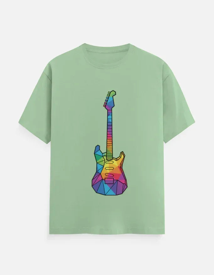 Oversized Tee featuring Geometric Electric Guitar Print - VIVA ENTERPRISES 