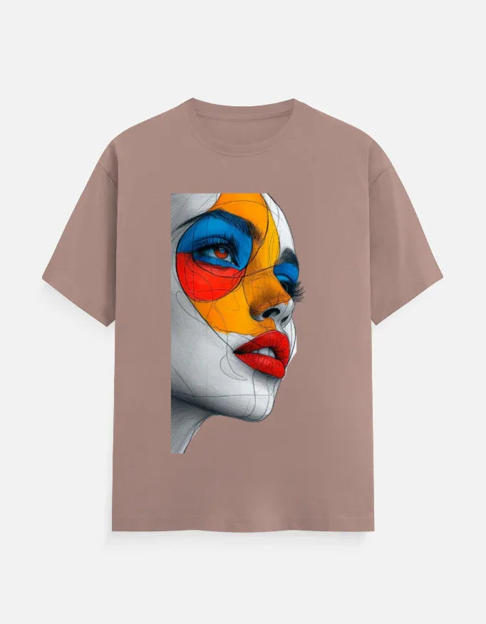 Abstract Color Face Graphic Printed MULTICOLOUR T-Shirt - VIVA ENTERPRISES 