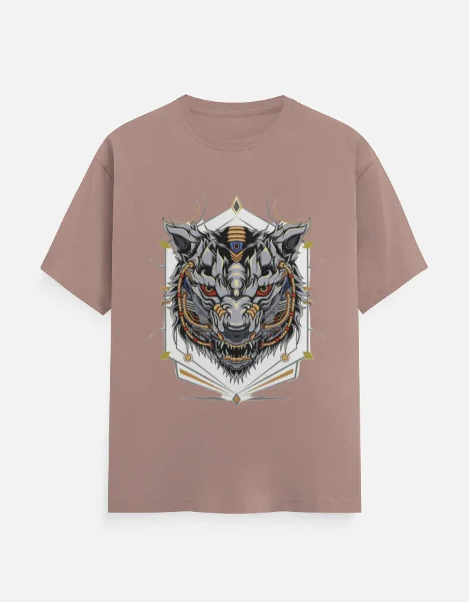 Sky-Blue T-shirt with Cyber-Wolf Graphic - VIVA ENTERPRISES 