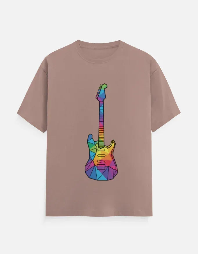 Oversized Tee featuring Geometric Electric Guitar Print - VIVA ENTERPRISES 