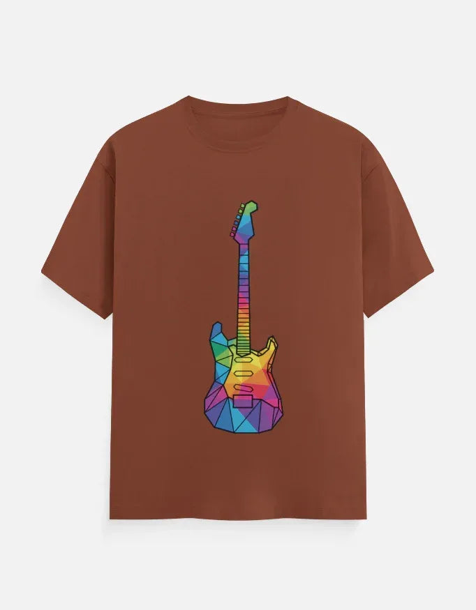 Oversized Tee featuring Geometric Electric Guitar Print - VIVA ENTERPRISES 