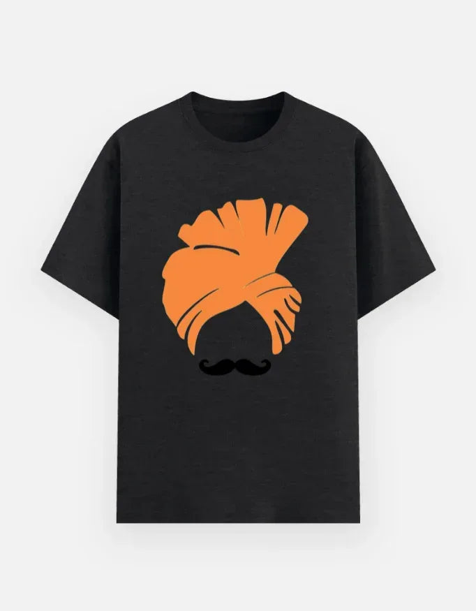 Turban and Mustache Graphic Black T-Shirt - VIVA ENTERPRISES 