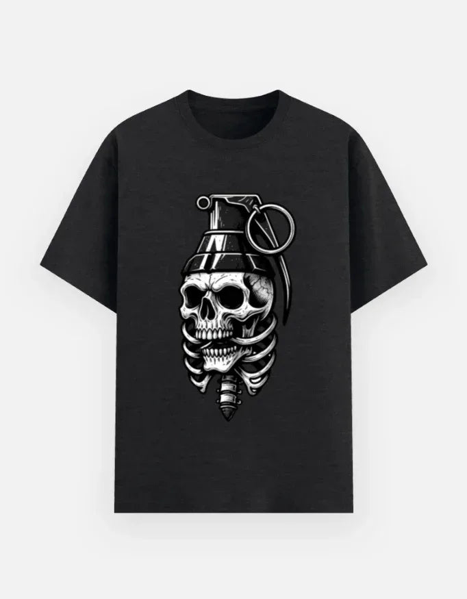 Grenade Skull & Ribcage Graphic T-Shirt - VIVA ENTERPRISES 