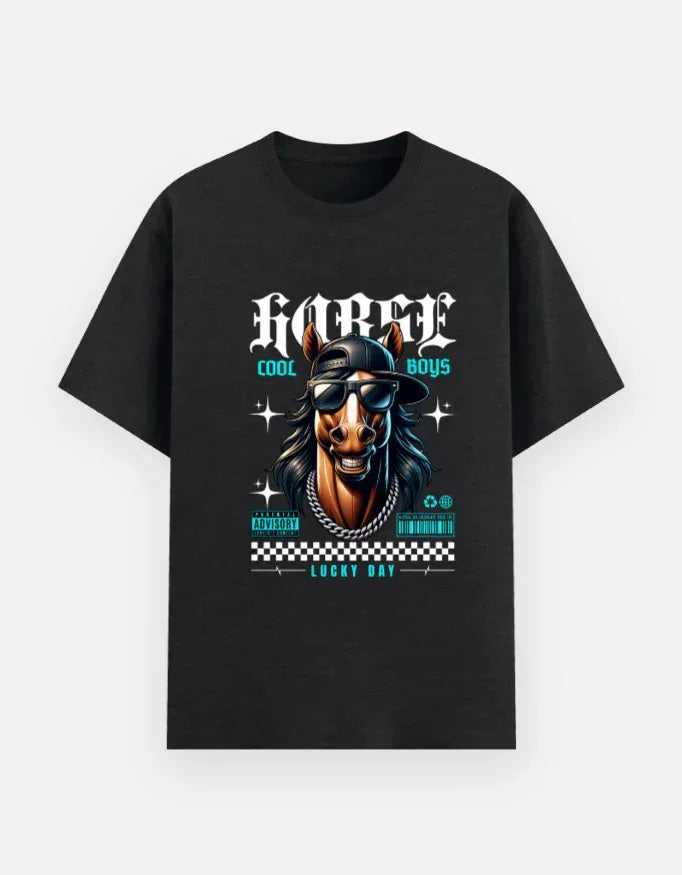Lucky Day Horse Graphic Street Style T-Shirt - VIVA ENTERPRISES 