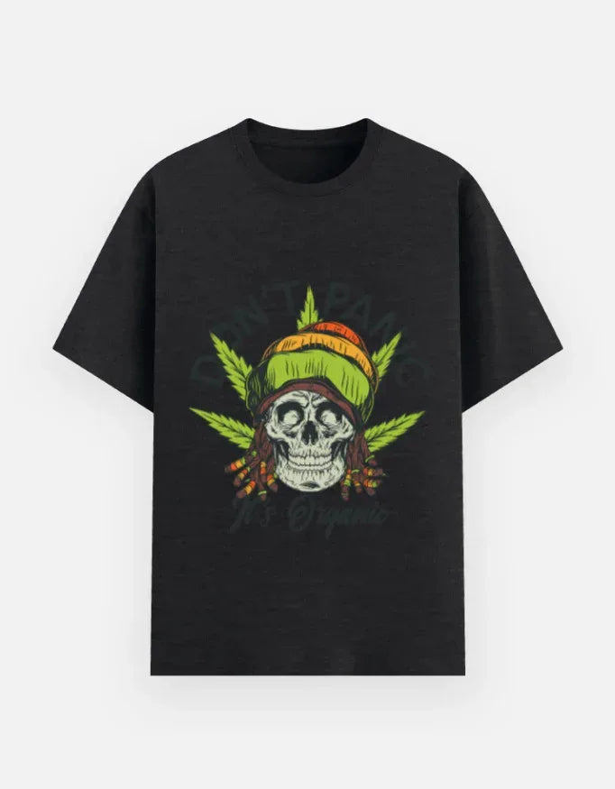 Skull Graphic Streetwear Black T-Shirt | Don’t Panic It’s Organic - VIVA ENTERPRISES 