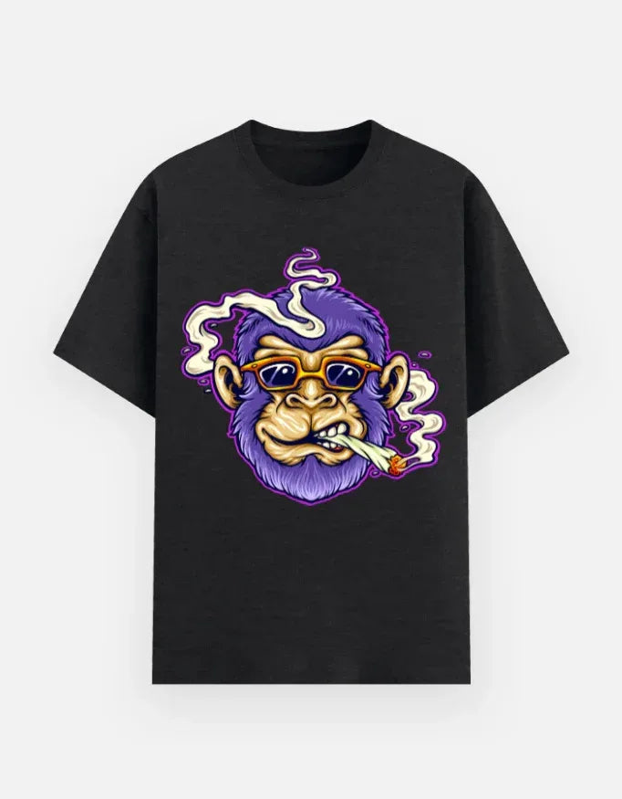 Illustrated Purple Gorilla Smoking T-Shirt - VIVA ENTERPRISES 