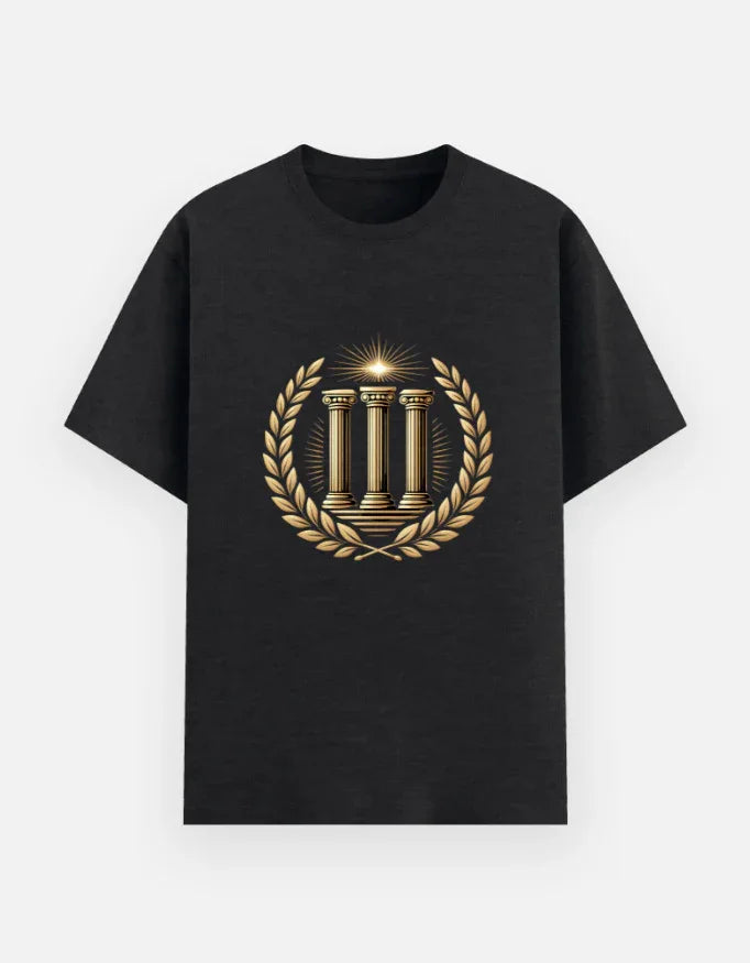 Golden Laurel Wreath & Pillars Graphic T-Shirt - VIVA ENTERPRISES 