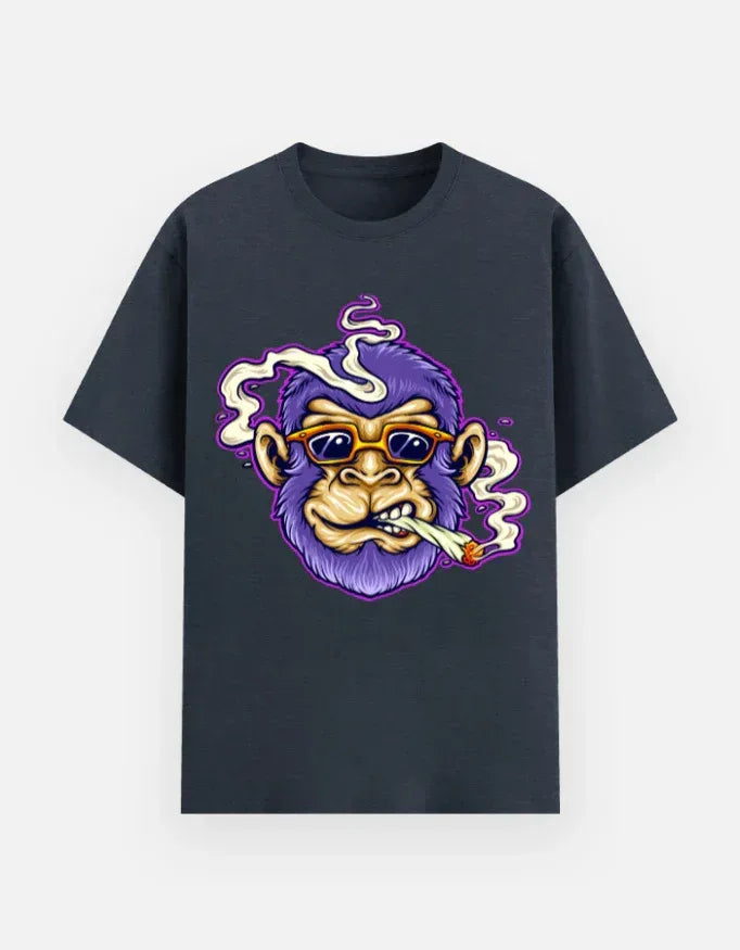 Illustrated Purple Gorilla Smoking T-Shirt - VIVA ENTERPRISES 