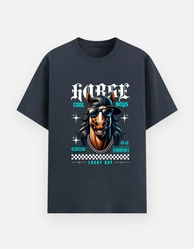 Lucky Day Horse Graphic Street Style T-Shirt - VIVA ENTERPRISES 