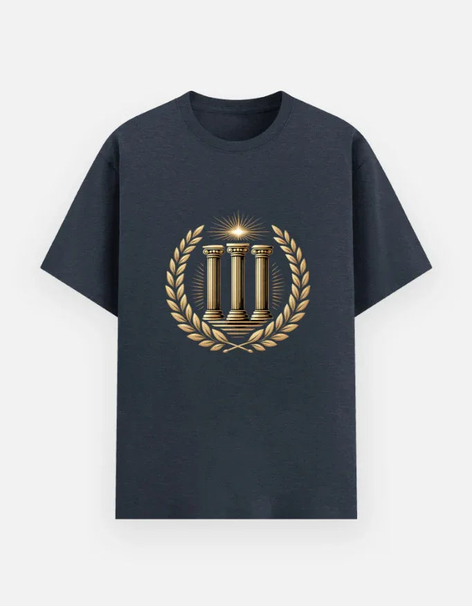 Golden Laurel Wreath & Pillars Graphic T-Shirt - VIVA ENTERPRISES 
