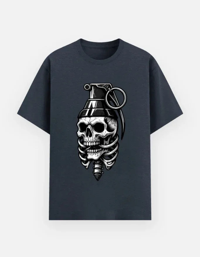 Grenade Skull & Ribcage Graphic T-Shirt - VIVA ENTERPRISES 