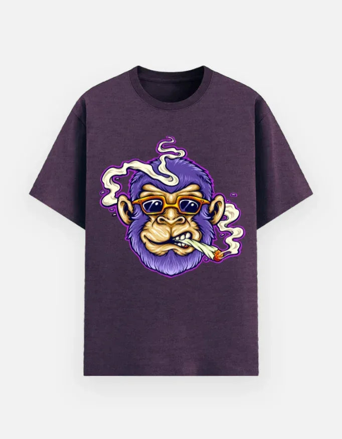 Illustrated Purple Gorilla Smoking T-Shirt - VIVA ENTERPRISES 
