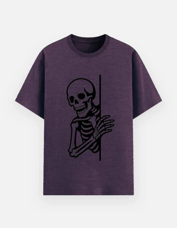 Skeleton Peeking T-Shirt | Spooky Skull Graphic Tee - VIVA ENTERPRISES 