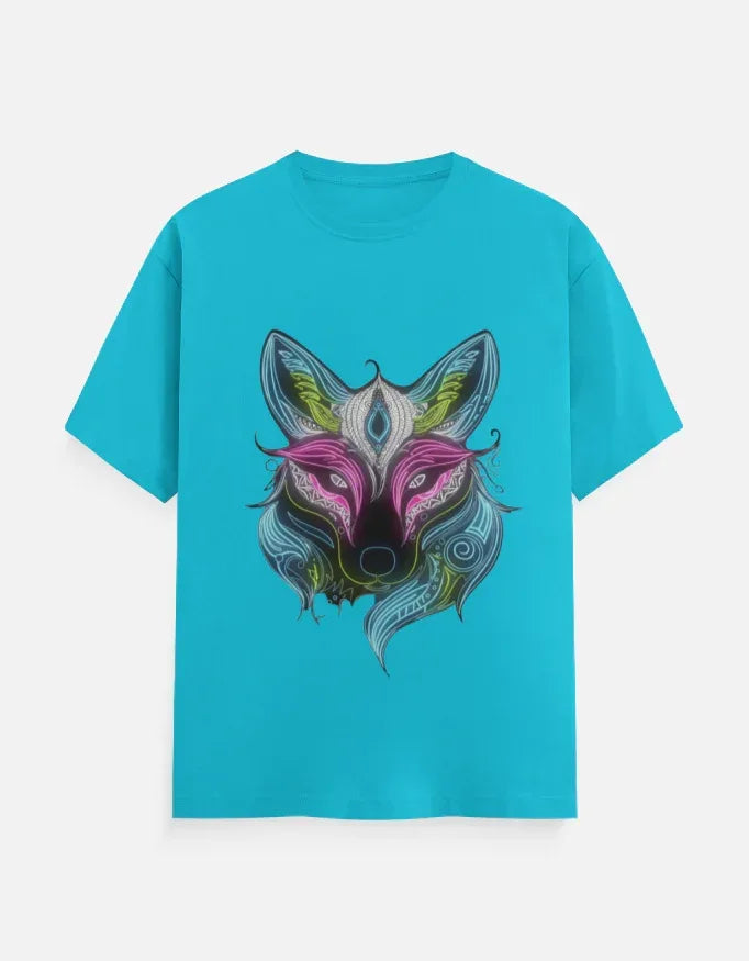 Neon Fox Animal Design Half Sleeve T-Shirt - VIVA ENTERPRISES 