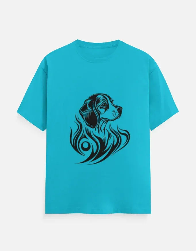 Dog Head and Tribal Flames Design Printed T-Shirt - VIVA ENTERPRISES 
