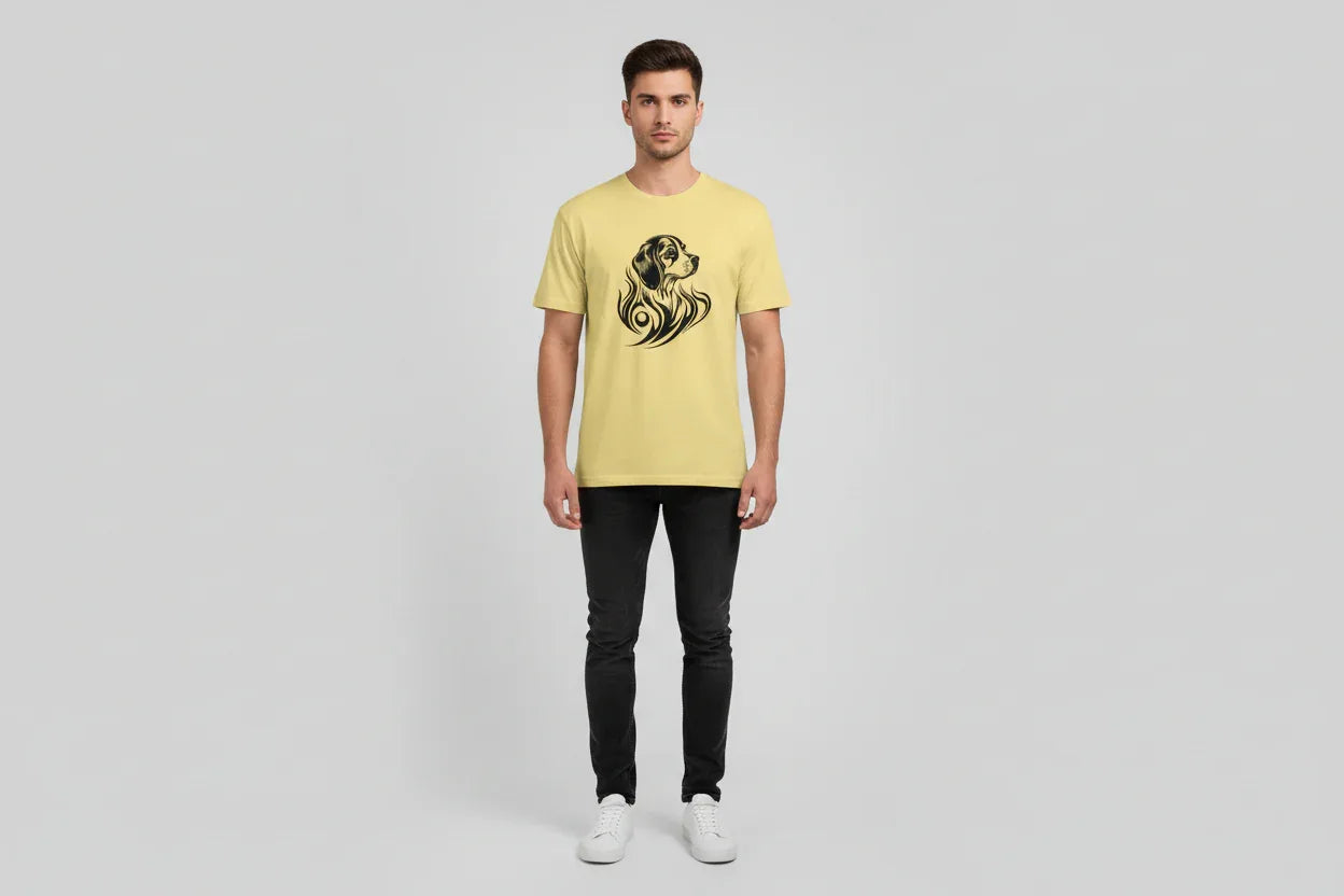 Dog Head and Tribal Flames Design Printed T-Shirt - VIVA ENTERPRISES 