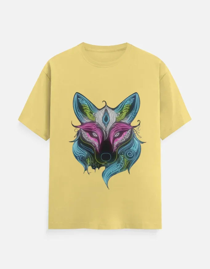 Neon Fox Animal Design Half Sleeve T-Shirt - VIVA ENTERPRISES 