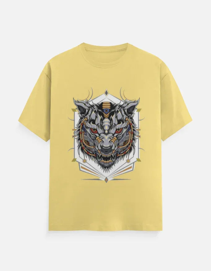 Sky-Blue T-shirt with Cyber-Wolf Graphic - VIVA ENTERPRISES 