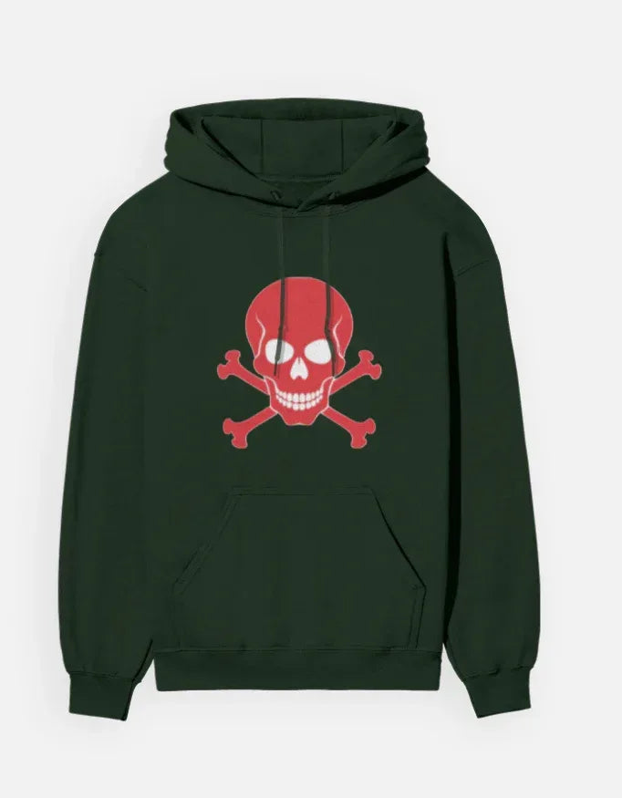 Vibrant Red Skull Pullover Hooded Sweatshirt - VIVA ENTERPRISES 