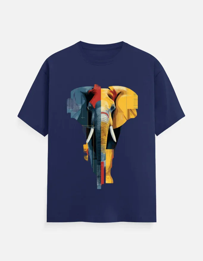 Abstract Geometric Elephant Graphic T-Shirt - VIVA ENTERPRISES 