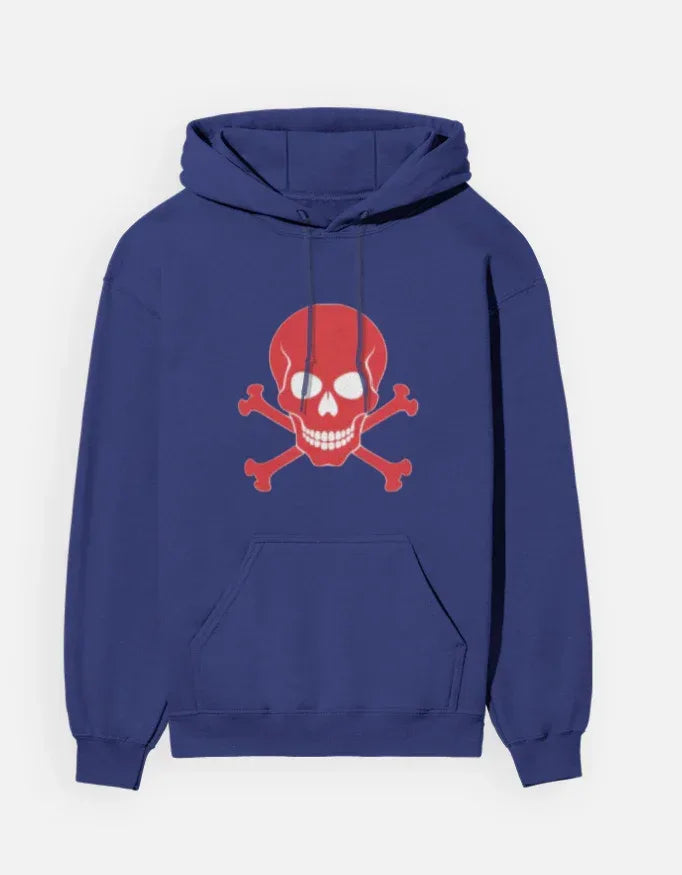 Vibrant Red Skull Pullover Hooded Sweatshirt - VIVA ENTERPRISES 