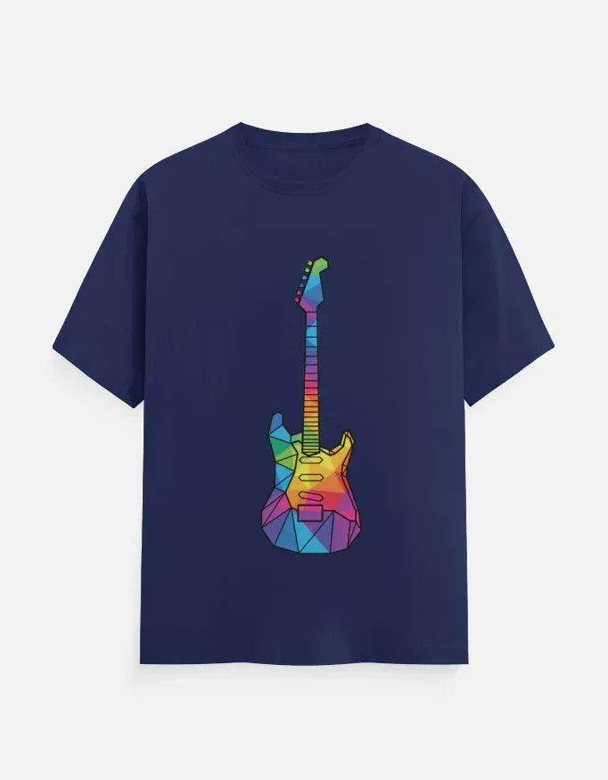 Oversized Tee featuring Geometric Electric Guitar Print - VIVA ENTERPRISES 