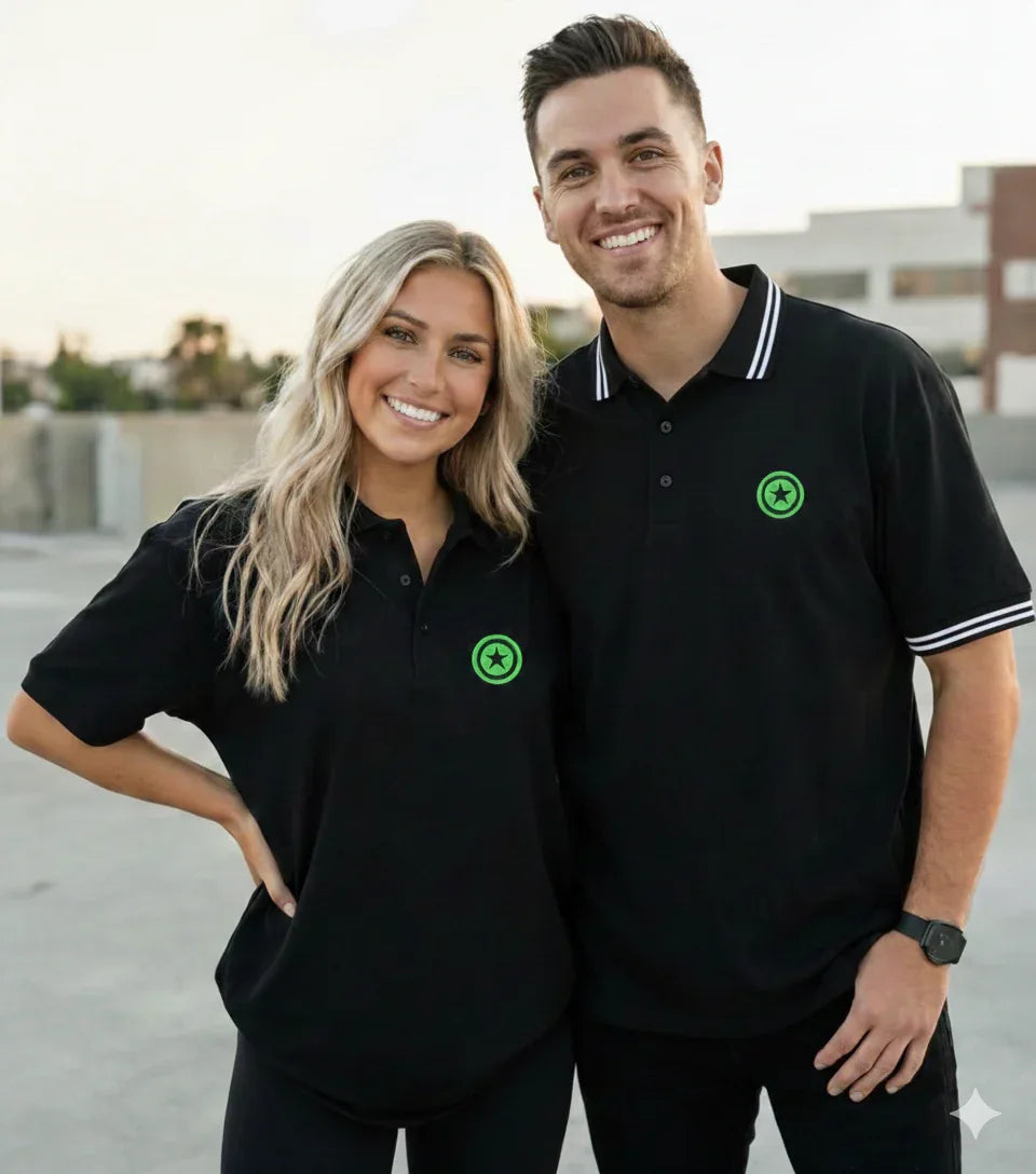 Men’s Black Polo Shirt with Blue Nautical Anchor - VIVA ENTERPRISES 