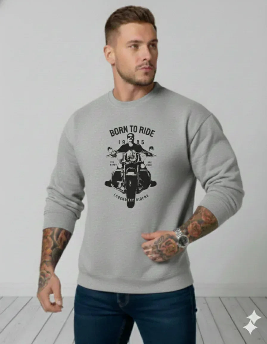 Men's Black "Born to Ride" Motorcycle Graphic Crewneck Sweatshirt - VIVA ENTERPRISES 