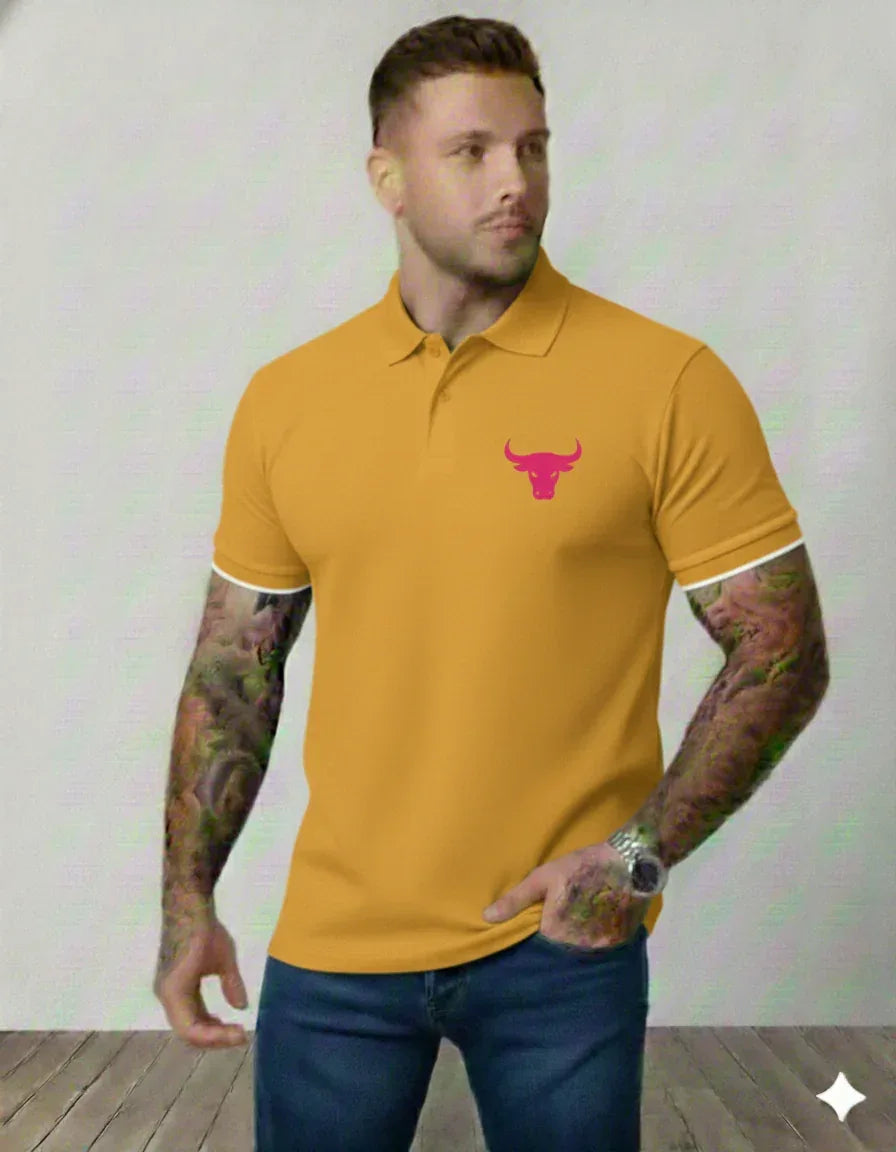Men’s Polo Shirt with Pink Charging Bull Graphic - VIVA ENTERPRISES 