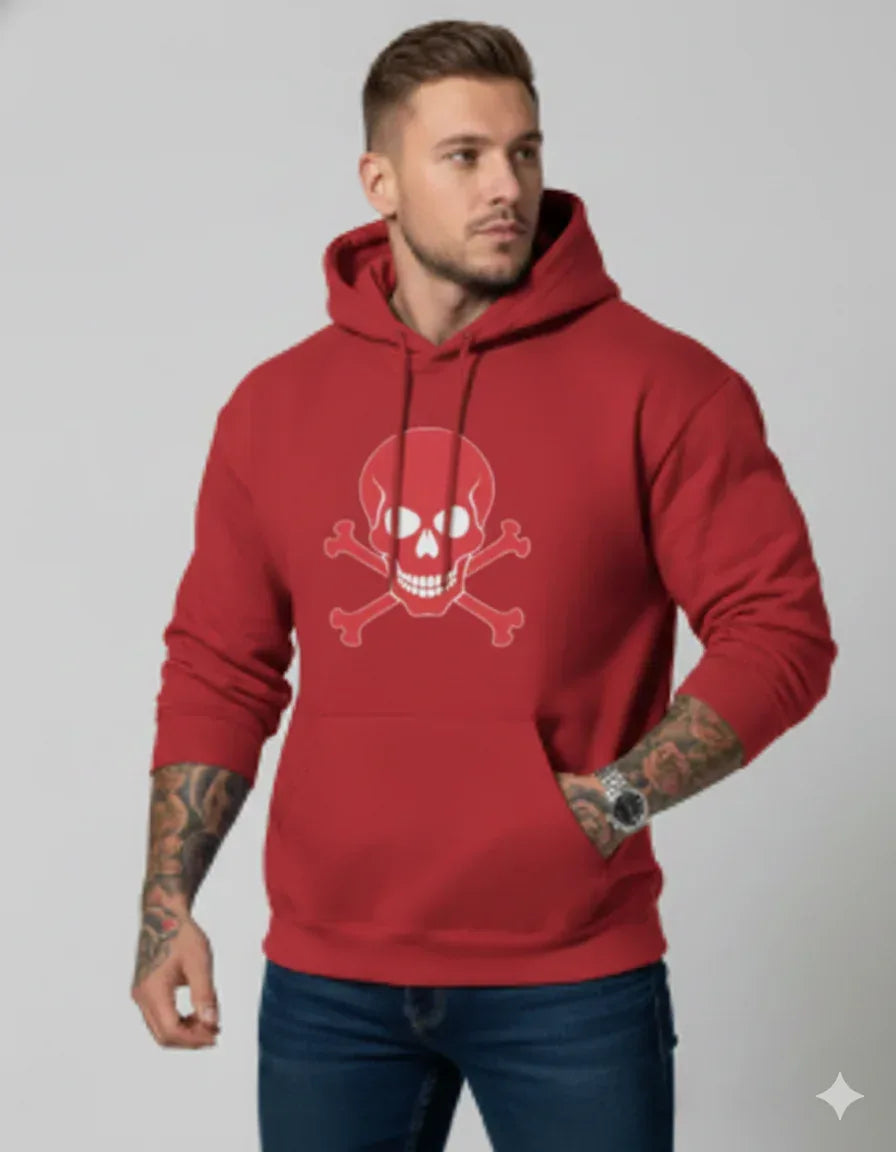 Vibrant Red Skull Pullover Hooded Sweatshirt - VIVA ENTERPRISES 