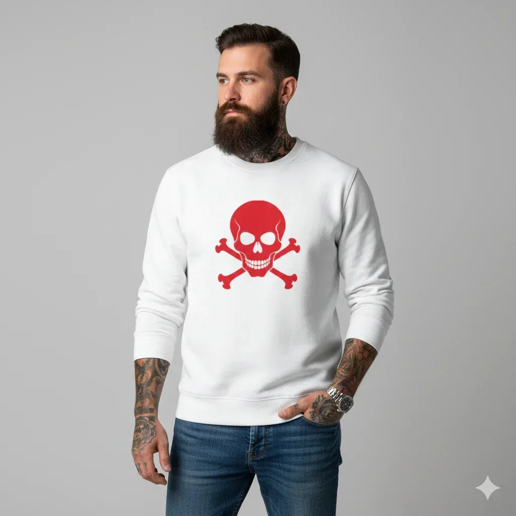 Red Skull & Crossbones Graphic Crewneck Sweatshirt - VIVA ENTERPRISES 