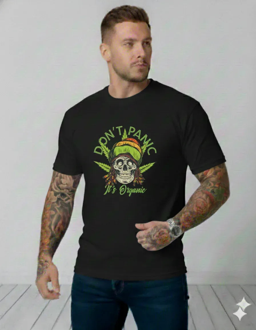 Skull Graphic Streetwear Black T-Shirt | Don’t Panic It’s Organic - VIVA ENTERPRISES 