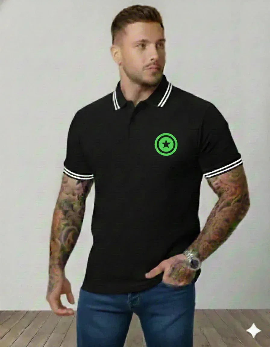 Men’s Black Polo Shirt with Blue Nautical Anchor - VIVA ENTERPRISES 