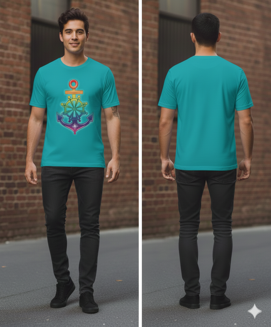 ainbow Pride Anchor Ship Wheel Design |Half Sleeve Tee