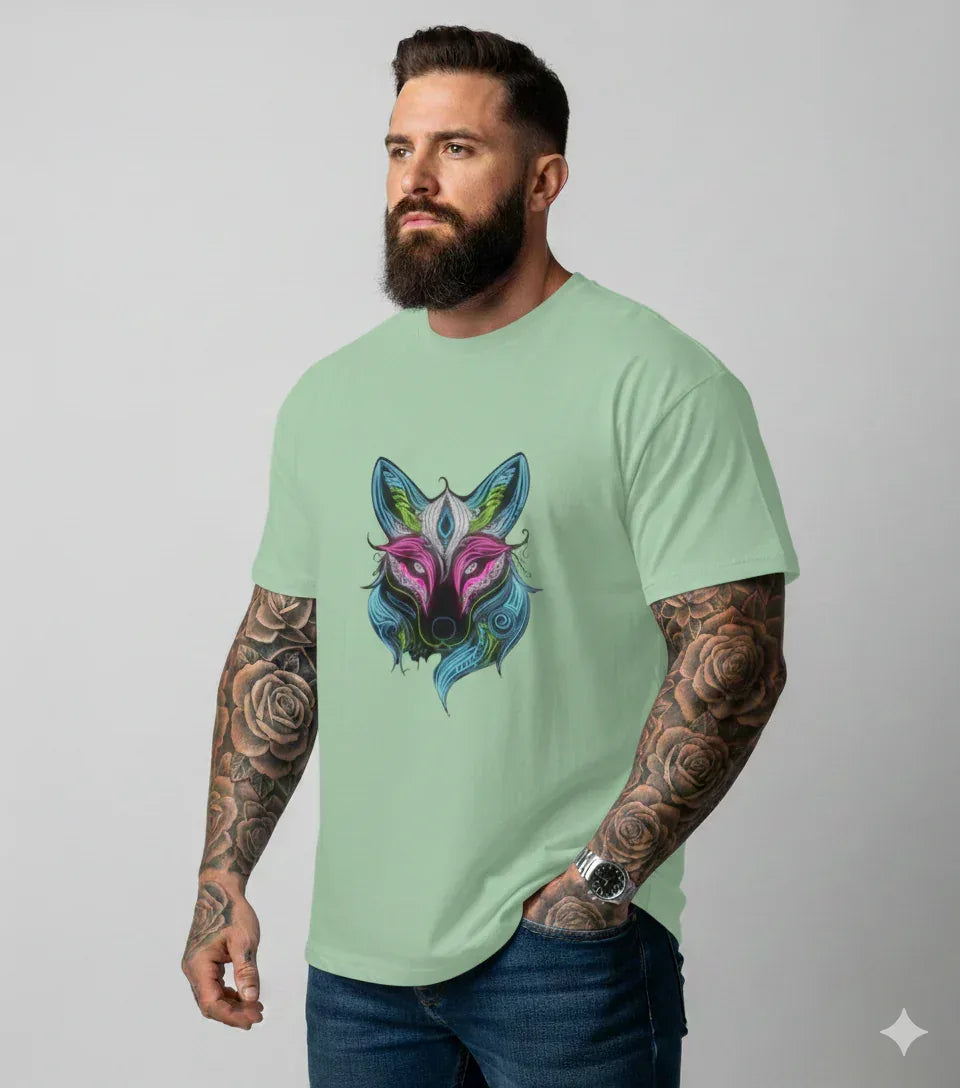 Neon Fox Animal Design Half Sleeve T-Shirt - VIVA ENTERPRISES 