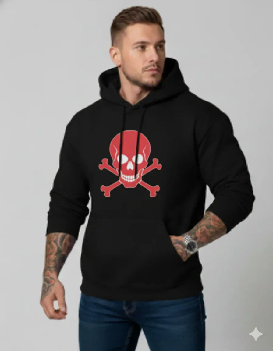 Vibrant Red Skull Pullover Hooded Sweatshirt - VIVA ENTERPRISES 
