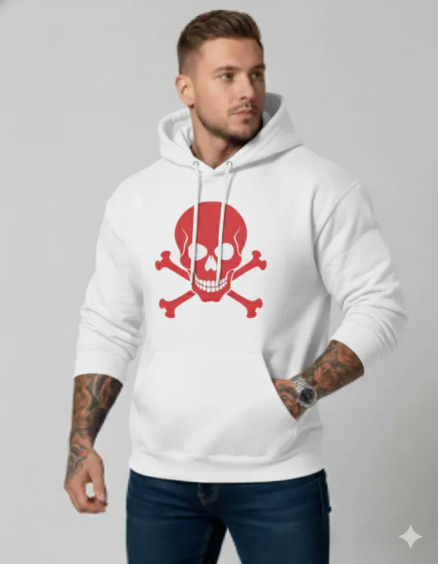 Vibrant Red Skull Pullover Hooded Sweatshirt - VIVA ENTERPRISES 