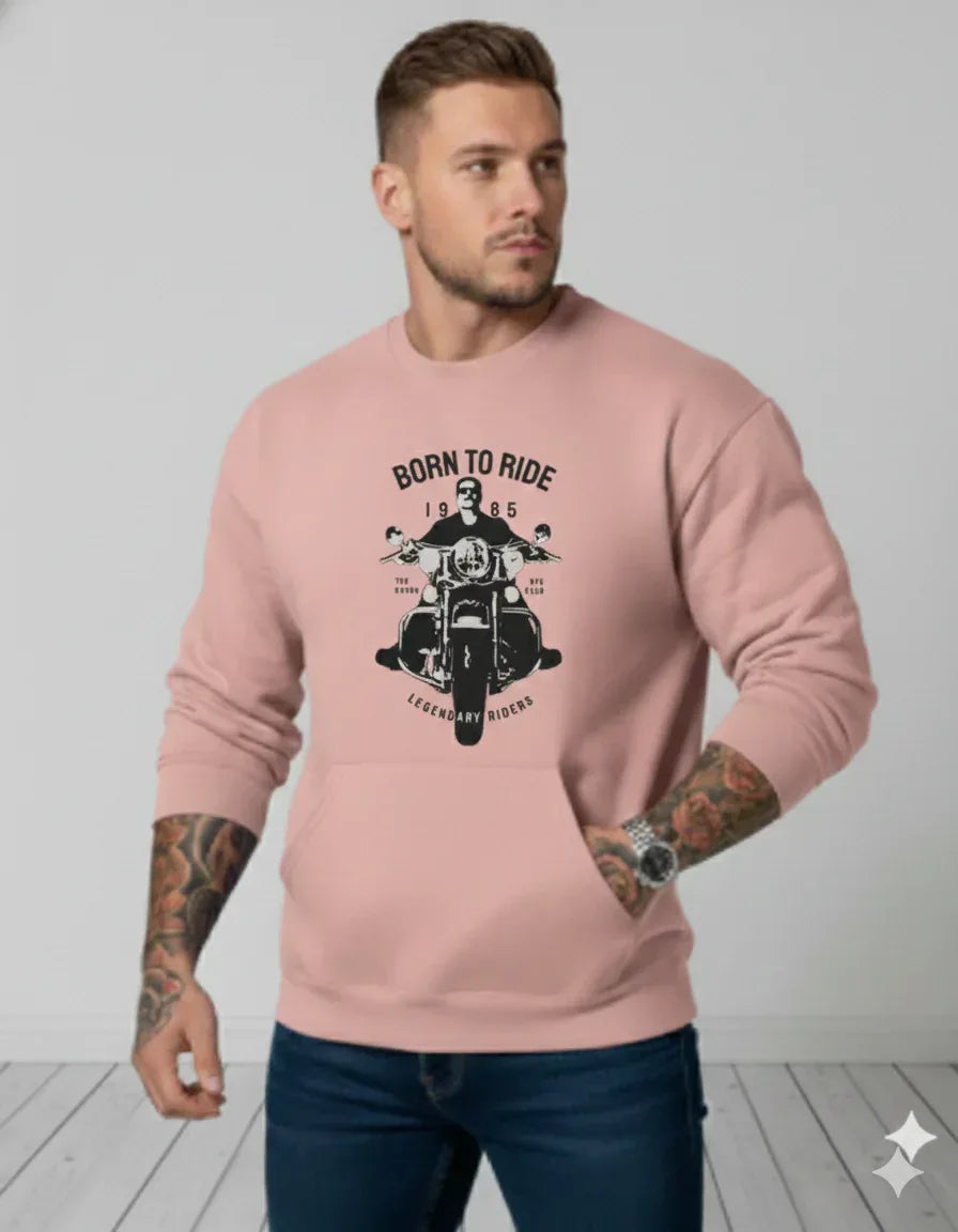 Men's Black "Born to Ride" Motorcycle Graphic Crewneck Sweatshirt - VIVA ENTERPRISES 