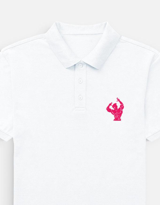 The Iron Aesthetic Polo – Pink Bodybuilder Graphic on Black - VIVA ENTERPRISES 