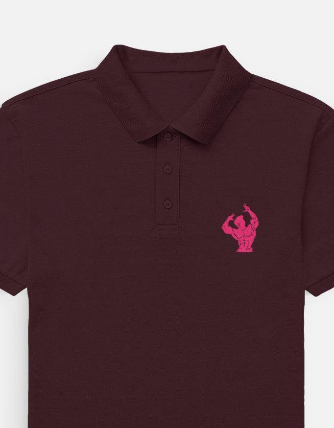 The Iron Aesthetic Polo – Pink Bodybuilder Graphic on Black - VIVA ENTERPRISES 