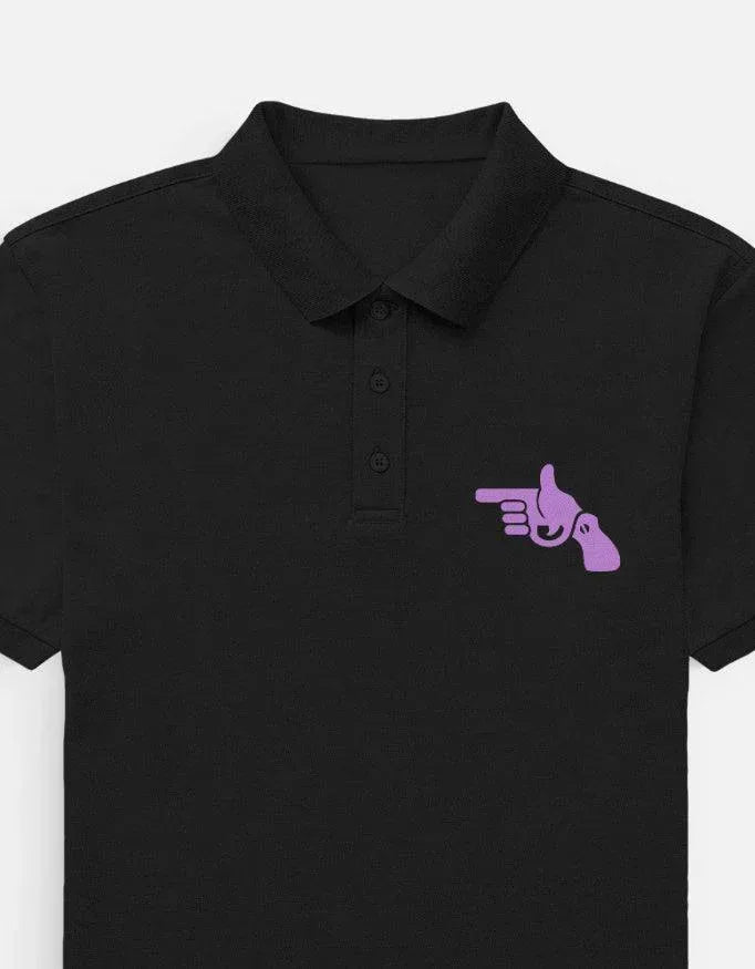 Men's Polo Shirt with Purple Finger Gun Hand Graphic - VIVA ENTERPRISES 