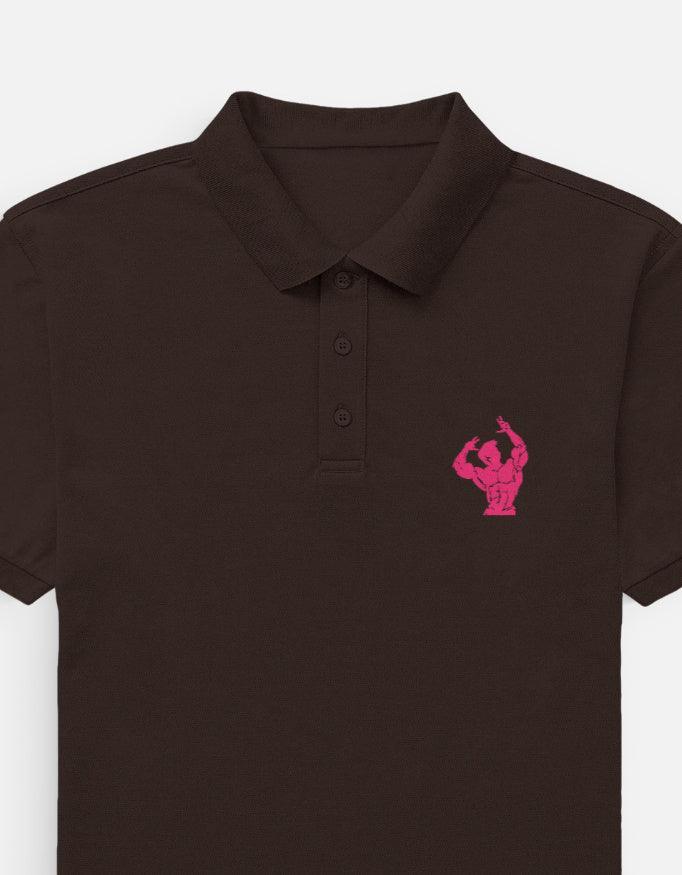 The Iron Aesthetic Polo – Pink Bodybuilder Graphic on Black - VIVA ENTERPRISES 