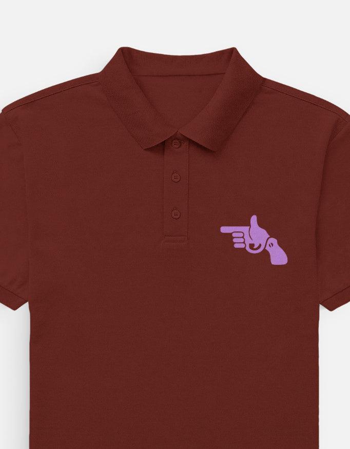 Men's Polo Shirt with Purple Finger Gun Hand Graphic - VIVA ENTERPRISES 