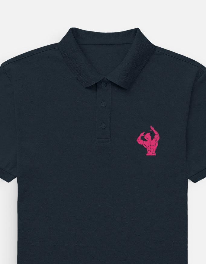 The Iron Aesthetic Polo – Pink Bodybuilder Graphic on Black - VIVA ENTERPRISES 