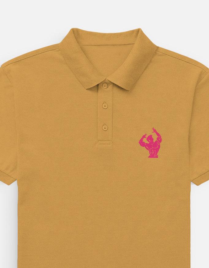 The Iron Aesthetic Polo – Pink Bodybuilder Graphic on Black - VIVA ENTERPRISES 