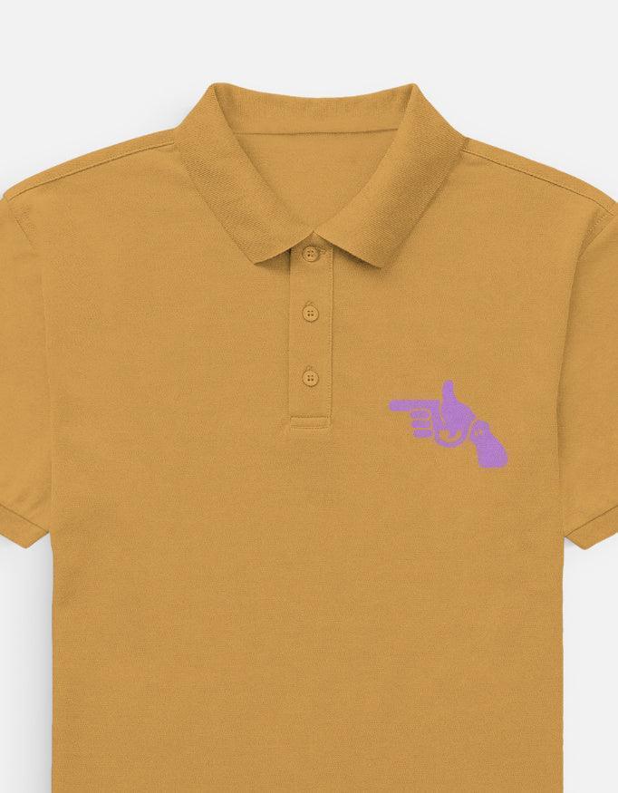 Men's Polo Shirt with Purple Finger Gun Hand Graphic - VIVA ENTERPRISES 