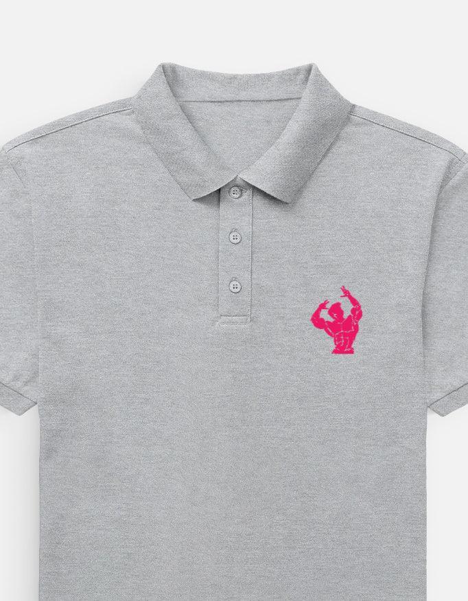 The Iron Aesthetic Polo – Pink Bodybuilder Graphic on Black - VIVA ENTERPRISES 